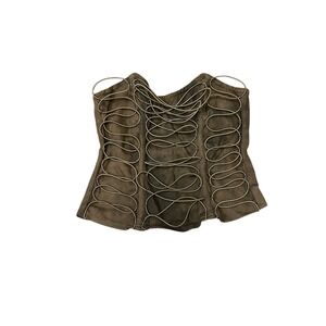 PrettyLittleThing Petite Brown Distressed Denim Wire Cage Corset Top US 2